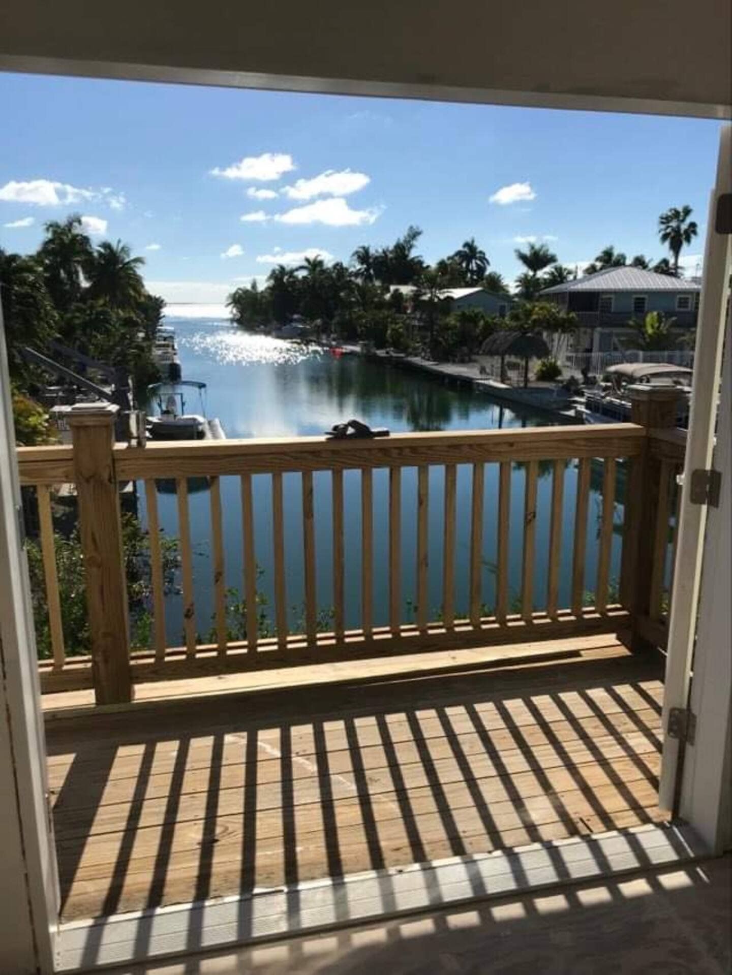 The upper deck railing looking down the canal